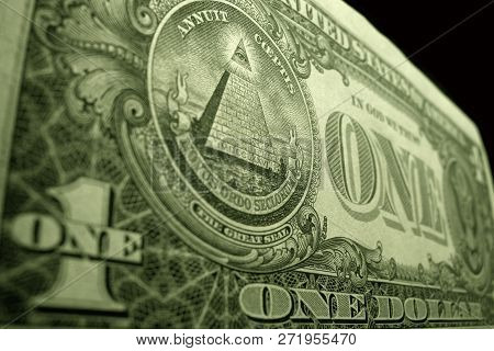 Low Angle Close Up Of The American Dollar, Featuring The Eye Of Providence, At The Top Of The Pyrami