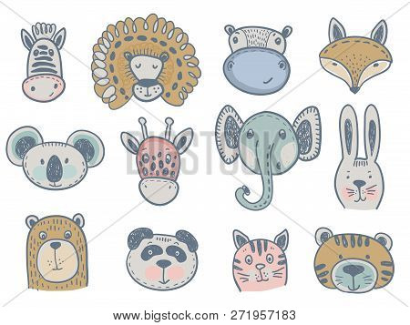Vector Collection Of Cute Animal Heads For Baby And Children Design