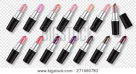 Set Of Color Lipsticks Isolated On Transparent Background. Fashionable Modern Colors.promotional Pro