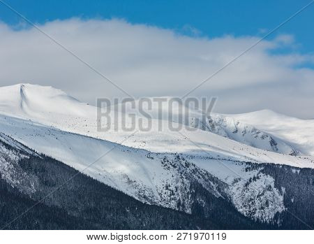 Morning Winter Snow Covered Scenery Picturesque Alp Mountain Ridge (ukraine, Carpathian Mountains, C