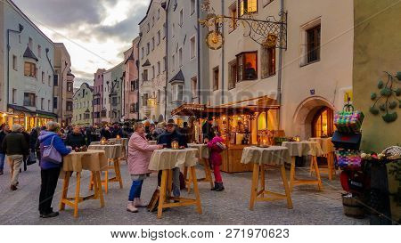 Rattenberg, Austria - December 01, 2018: Christmas Time In The Old Street Of Rattenberg In Tyrol
