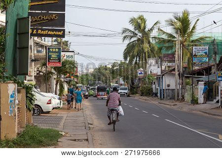 Negombo, Sri Lanka - July 22, 2018: People On The Main Road In The Tourist Area North Of The Ciry Ce