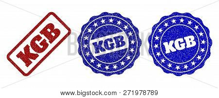 Kgb Grunge Stamp Seals In Red And Blue Colors. Vector Kgb Signs With Grunge Style. Graphic Elements 