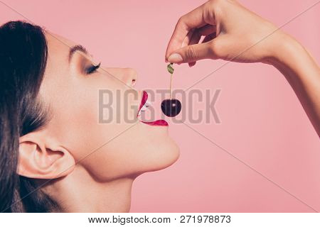 Close-up Cropped Profile Side View Portrait Of Nice Cute Sweet Lovely Attractive Adorable Charming G