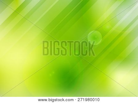 Abstract Green Nature Blurred Background With Lens Flare And Lighting. Vector Illustration