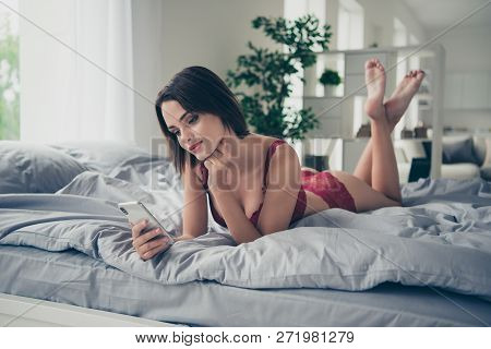 Portrait Of Nice Lovely Cute Attractive Adorable Charming Gorgeous Girl Wearing Lace Maroon Red Ling