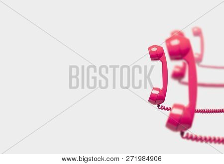 Vintage Pink Telephone Reciver, Concepts Of Communication, Busy Office Or Telemarketing