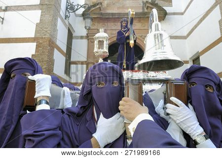 Costaleros Bearing A Tronos During Semana Santa In Malaga, Spain