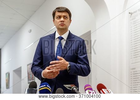 Mukachevo, Western Ukraine - June 11, 2020: Speaker Of The Ukrainian Parliament Dmytro Razumkov Spea