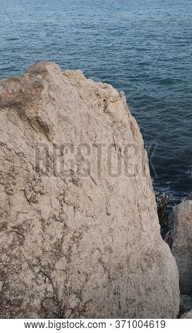 Afrodites Rock In Paphos Cyprus.texture Background Big Light Color Rock Close Up