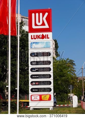 Galati, Romania - August 18, 2017. Lukoil Gas Station Prices. Lukoil Is The Largest Privately Owned 