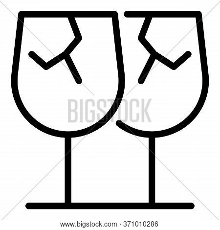 Cracked Glass Cups Icon. Outline Cracked Glass Cups Vector Icon For Web Design Isolated On White Bac