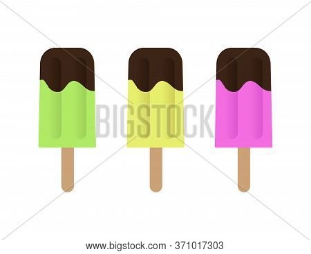 Ice Creams With Chocolate Sauce Vector Illustration Isolated