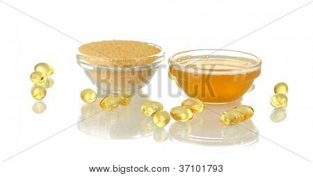Gelatin in bowls isolated on white