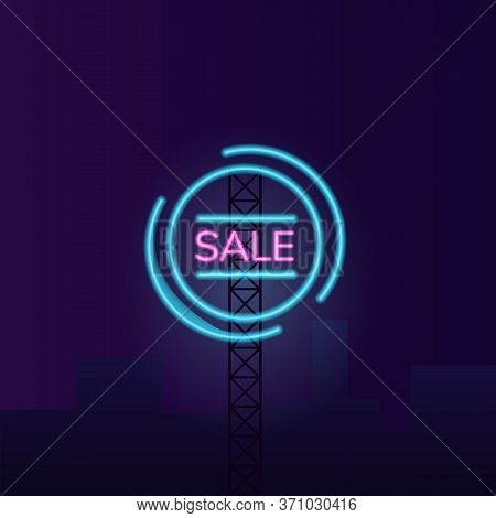 Night Sale Vector Neon Light Board Sign Illustration. Clearance Wholesale Commercial Signboard Desig