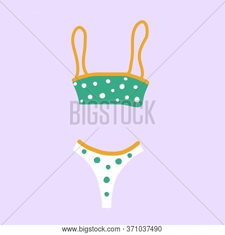 Modern Hand Drawn Colorful Women S Swimwear. Beautiful Dotted Pattern Thongs And Lace Bras. Pattern 
