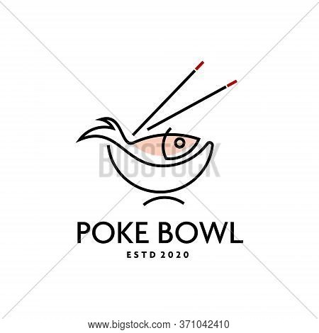 Healthy Food Icon Modern Design Template. Line Art Rice Bowl Logo With Chopstick Vector For Poke Bar