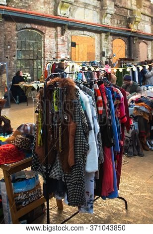 Lviv, Ukraine - February 16, 2020 : Garage Sale In Lem Station, Tlum And Kram. Hipster Vintage Cloth