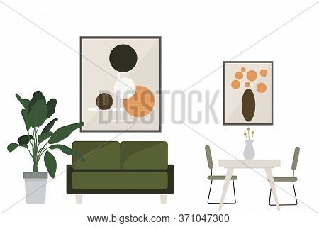 Apartment Design. Vector Stock Apartment In Flat Style. Nice Interior. Modern Apartment, Table Chair
