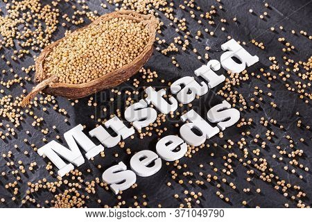 Sinapis Alba - Organic Mustard Seeds. Text Space