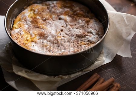 Apple Pie In Baking Form. Homemade Pastries