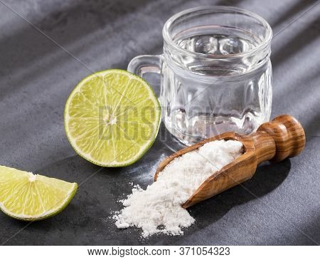 Fresh Sliced Lime, Baking Soda And Mineral Water