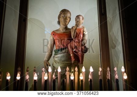 Madonna Di Rupecava With The Child In Her Arms, Wooden Statue Of The Year 1340 By The Medieval Sculp
