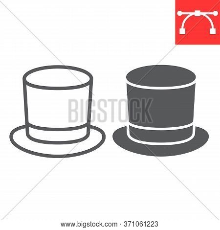 Cylinder Hat Line And Glyph Icon, Clothing And Classic, Gentelman Hat Sign Vector Graphics, Editable