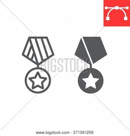 Military Meda Line And Glyph Icon, Usa And Army, Military Star Sign Vector Graphics, Editable Stroke
