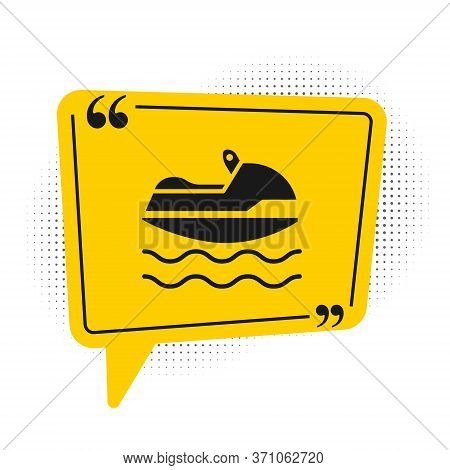 Black Jet Ski Icon Isolated On White Background. Water Scooter. Extreme Sport. Yellow Speech Bubble 