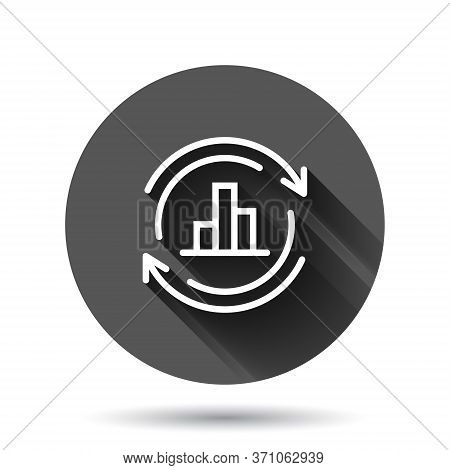 Growing Bar Graph Icon In Flat Style. Increase Arrow Vector Illustration On Black Round Background W