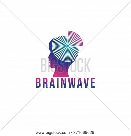 Brainwave Logo Design Template. Silhouette Of A People Head With Signal Waves Radiating Out. Blue Ma
