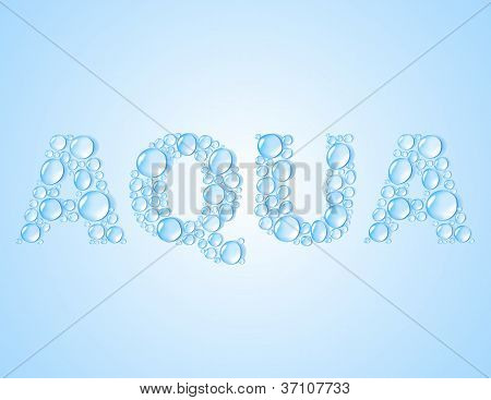 gocce d'acqua dalla forma parola AQUA - sfondo vettoriale