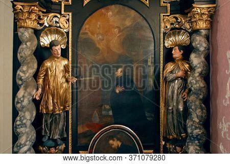 ZAGREB, CROATIA - MAY 16, 2013: Altar of Saint Francis Borgia in the Church of Saint Catherine of Alexandria in Zagreb, Croatia