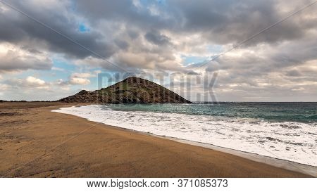 Sa Mesquida Beach In A Stormy Day, Abandoned Paradise Beach In Menorca, A Spanish Mediterranean Isla