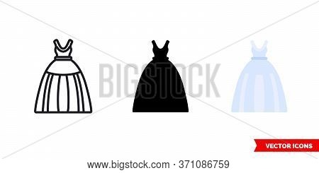 Ballgown Icon Of 3 Types. Isolated Vector Sign Symbol.