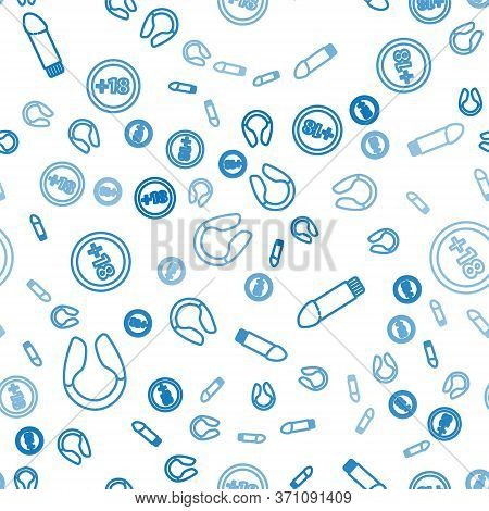 Set Line Dildo Vibrator, Dildo Vibrator And Plus 18 Movie On Seamless Pattern. Vector