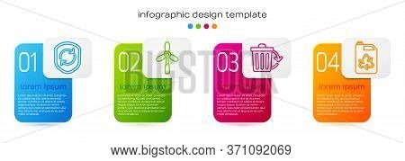 Set Line Recycle Symbol Inside Shield, Wind Turbine, Recycle Bin With Recycle And Eco Fuel Canister.