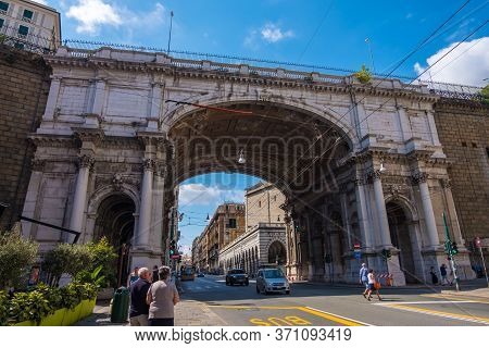 Genoa, Italy - August 18, 2019: Monumental Bridge In Genoa, Ponte Monumentale In Via Xx Settembre In