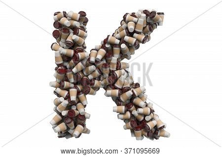 Letter K From Disposable Cups Of Coffee Or Tea, 3d Rendering Isolated On White Background