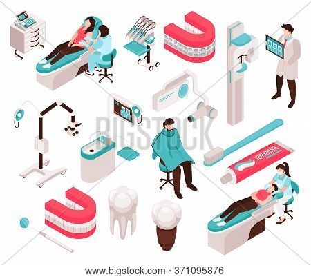 Isometric Dantist Dental Center Set With Isolated Medical Equipment Icons Tooth Implant Images And H