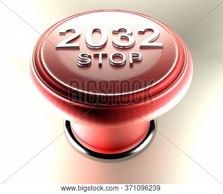 2032 Start On Red Emergency Push Button - 3d Rendering Illustration