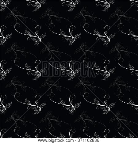 White Leaf Branch Gradient Geo Black Background Design