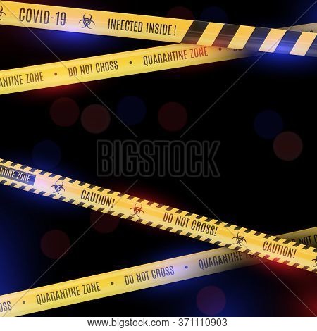 Mystical Bokeh Background With Yellow Striped Poetic Tapes Warning Tapes About The Dangers Of Corona