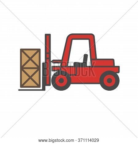 Forklift In Red Color With Black Outline.
