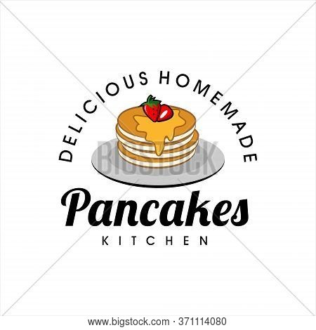 Pancakes Logo Fun Cartoon With Honey Syrup Vector Best For Bakery Bar Or Cafe Design Template