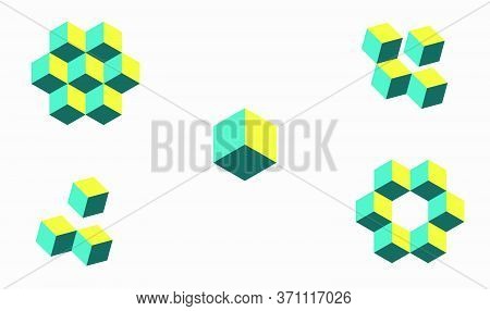Creative Set Of Vector Cubes Elements For Logo And Branding. Includes 5 Different Arrangements Of Cu