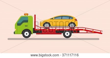 Tow Truck Service Vehicle.help On Road Illustration Vector Illustration.