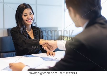 Hr Manager Interviewing Female Candidate Applicant Who Recruit Job In The Office.