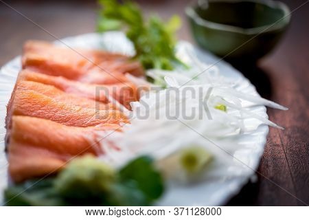 Japanese Food Sashimi Salmon In Japan Restaurant